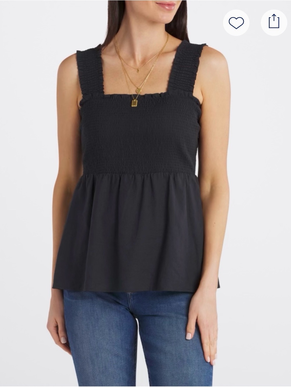 Market & Spruce Celia Smocked Square-Neck Linen Top, Small